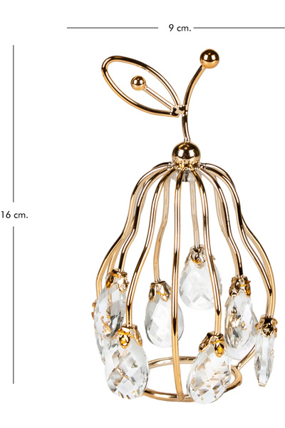 Herdekora Dekoratif Metal Armut Kristal Taşlı Gold 9x16 Cm.