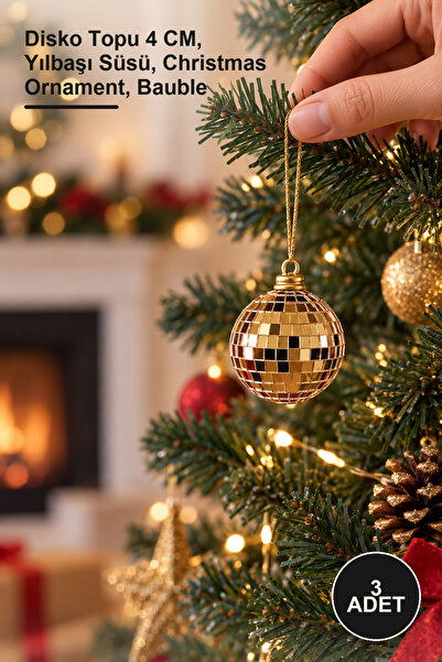 Yenilig 3 Ornamente din lemn de pin - Minge disco 4 CM, Ornament de Crăciun, ...