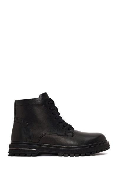 Derimod Men's Black Lace-Up Zippered Leather Boots Wm600019Dv