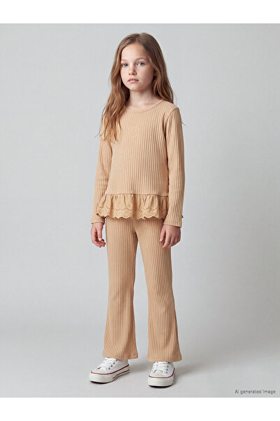 LC Waikiki Two Mt Shop Quality Lcw Kids Brown Ribbed Embroidered Tight & Slim...
