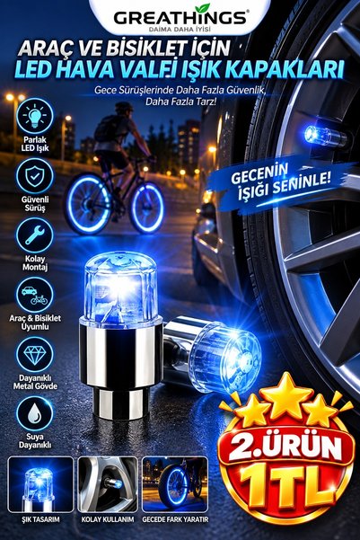 Greathings Mavi 2'li LED Işıklı Hareket Sensörlü Sibop Kapağı Araç Motosiklet...