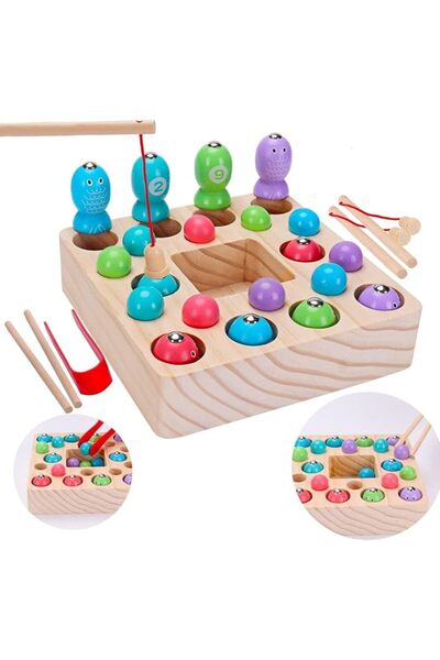 JOYZZZ Magnetic Fishing Game, Wooden Fishing Game, Fine Motor Skill Toys, Mag...