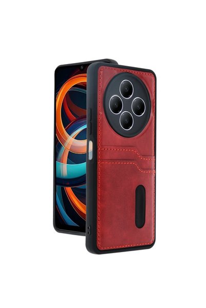 FMA Xiaomi Redmi 14C Case Sara Leather Case with Business Card - Red