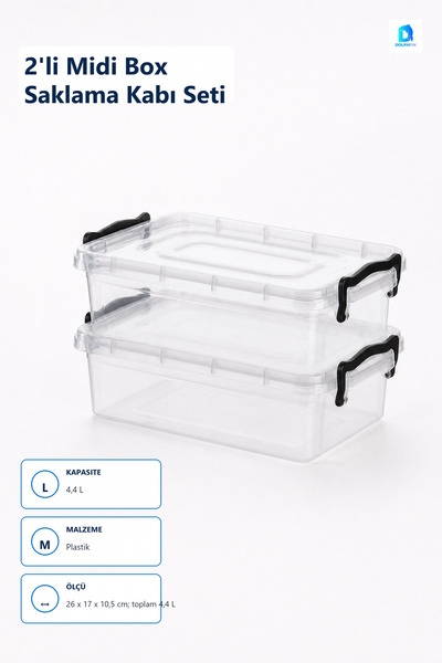 DolphFin Set of 2 Midi Box Storage Containers Multi-Colored 2.2 L