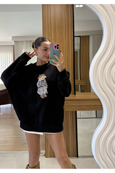 Perry Boutique Teddy Baskılı Oversize Şardonsuz Sweatshirt