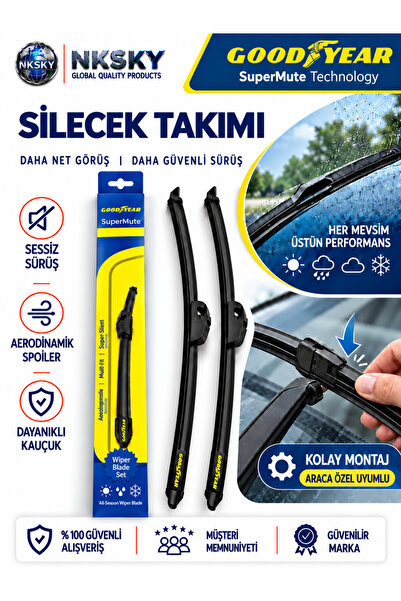NKSKY Good year Fiat Doblo 2010-2022 Supermute Silecek Takımı 2'li Ön Cam Sil...