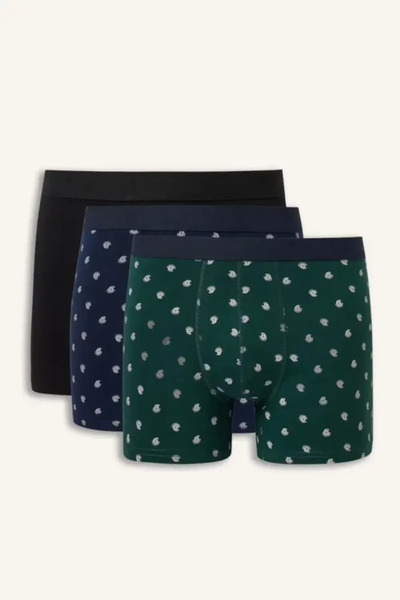 DeFacto Regular Fit Desenli Beli Lastikli Pamuklu 3'lü Boxer I2231AX26AU