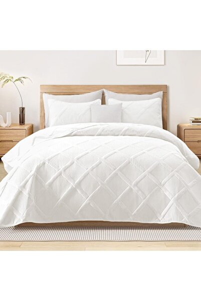 Arabest Exclusivo Mezcla Quilts Queen Size - White Quilt Set Bedspread with 2...