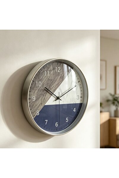 Re 30 cm round wall clock, marble Patterned dial, glossy aluminum frame, sile...