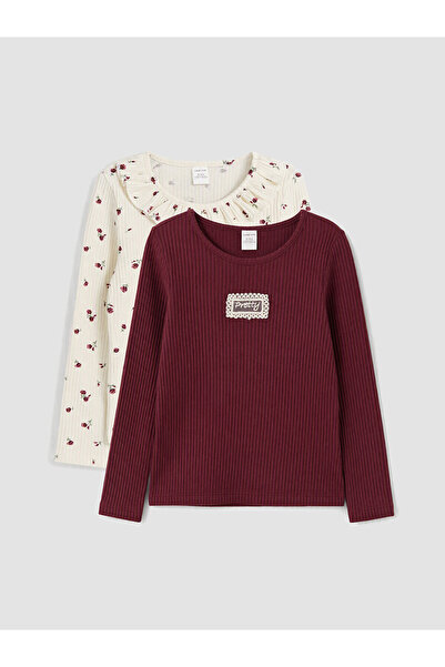 LC Waikiki Two Mt Shop Quality Lcw Kids Burgundy Embroidered Tight & Slim Lon...