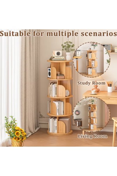 Sheinhome رف كتب دوار 360 درجة °   خزانة كتب بحاجز نصف دائري، رف تخزين كتب من خشب MDF، 3 و 4 طبقات لغرفة المعيشة، المكتب، غرفة النوم، غرفة الدراسة - أبيض/بيج