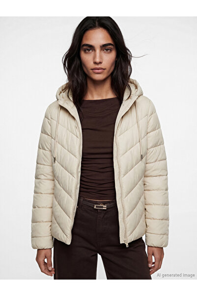 LC Waikiki Alita City Lcw Vision Beige Plain Narrow & Slim Women's Puffer Coat