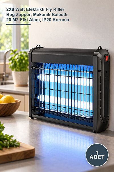 1 Adet CT-9404 Sinek Öldürücü Cihazı – 2X8 Watt Elektrikli Fly Killer Bug Zapper, Mekanik Balastlı, 20 M2 Etki Alanı, IP20 Koruma