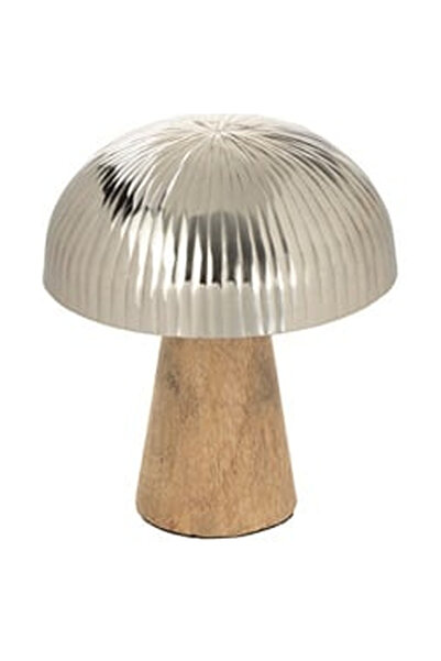 OEM Decoratiune de Masa Ciuperca din Lemn Argintie Maro Ø10.5x10.5cm