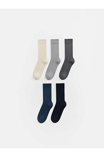 LC Waikiki Rmz Gi̇yi̇m Farkliyla Ribbed Textured Men's Socks 5-Pack
