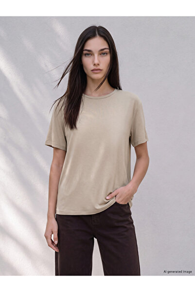 LC Waikiki Rmz Gi̇yi̇m Farkiyla Zero Roba Collar Modal Blended Women's T-Shirt