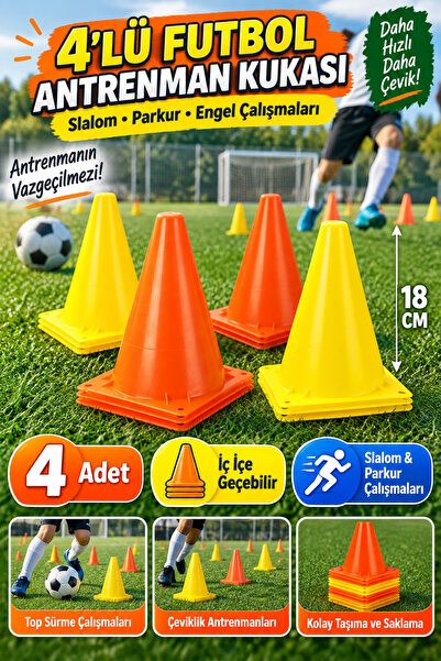 Tamsena Store 4’lü Futbol Antrenman Kukası 18 cm – Slalom Parkur ve Engel Kon...