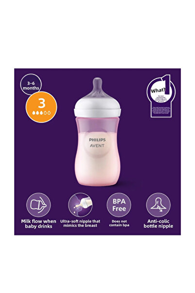 Philips Avent Natural Response Pp Pink Baby Bottle 260ml 1 Month Scy903/11