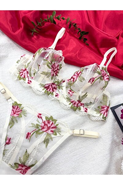 ARONA Lace Underwire Embroidered Stylish Lingerie Set - Brode Set