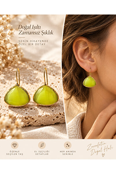 Trinkacollection Gold Çerçeveli Üçgen Taşlı Sallantılı Küpe – Renkli Taşlı Za...