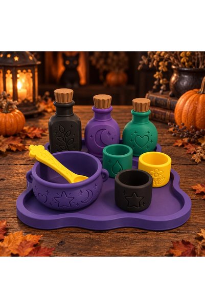 OEM Set complet poțiuni magice Halloween – 3 sticluțe, bol, linguriță și tavă...