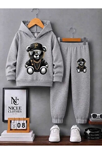 NC Nicee Clothes طقم رياضي للأطفال للجنسين (قبعة ونظارات وطبعة دب للشتاء)
