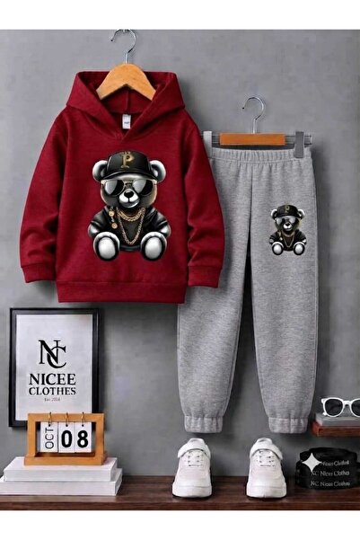 NC Nicee Clothes طقم رياضي للأطفال للجنسين (قبعة ونظارات وطبعة دب للشتاء)