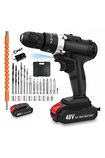 mtaha Plastic Case Containing a Portable Cordless Black Drill Kit with a Comf...