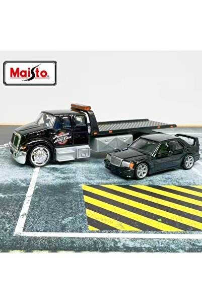 Maisto سياره لعبة نموذج مقاس 1:64 عبارة عن مقطورة سطحه حمل السيارات لون اسود ...