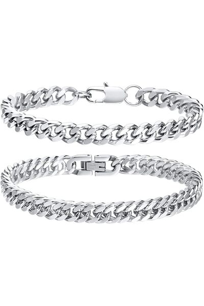 Arabest Stainless Steel Cuban Link Chain Bracelet Set for Men and Women,Curb ...