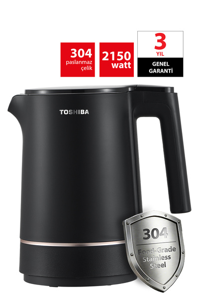 Toshiba Cool Touch Gizli Rezistanslı 1.5 L Siyah Su Isıtıcı Kettle KT-15PS1WC...