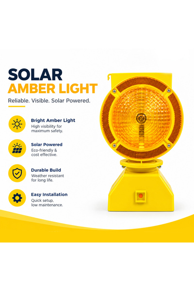 HALO Solar Amber LED Barricade Warning Light 360° Rotating Waterproof Road Co...