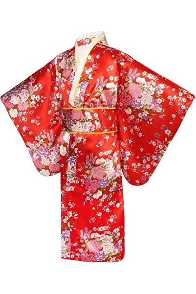Funny Party Team Costum Japonez Gheisa rosu cu flori pentru Fete – Kimono ros...