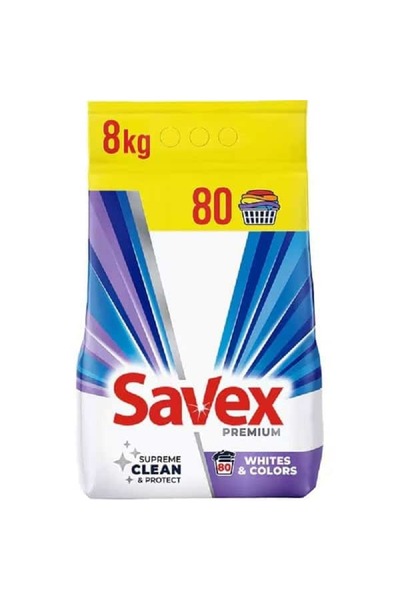 SAVEX Detergent de rufe automat, Whites Colors, 8 kg, miros puternic, 80 spalari