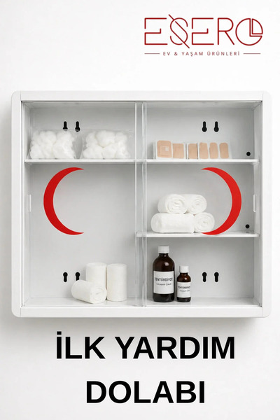 ESERO ECZA DOLABI İlk Yardım Dolabı Duvara Monte Raflı Şeffaf Kapaklı İlaç ve Medikal