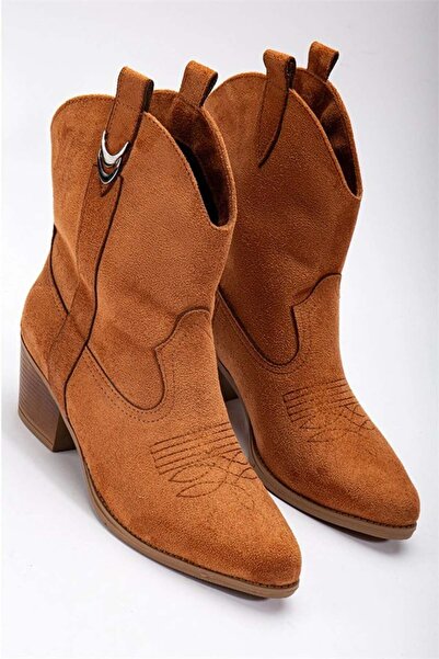 Les Passent Γυναικείες μπότες Western Nioverra Tan Suede με τακούνι 5 εκ.