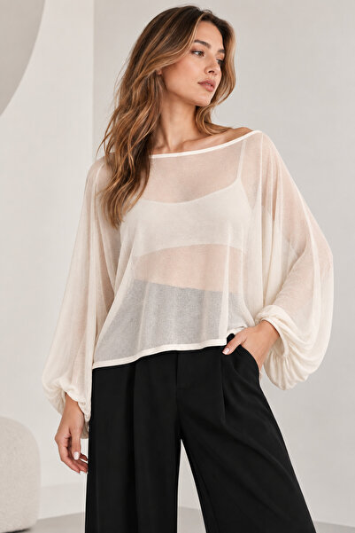 citycenterfashion Women's Boat Neck Off-The-Shoulder Bat Sleeve Transparent B...