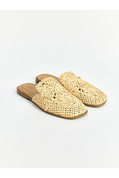 LC Waikiki Vizyon New Season Beige Straw Women's Slippers