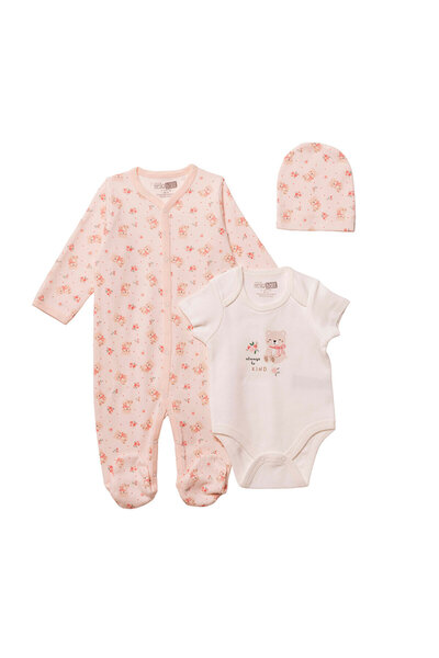 ebebek Hello Baby HelloBaby Kız Bebek Tulum-Body-Şapka Hayvan Baskılı Çıtçıtl...