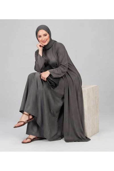 Gelsomino طقم نسائي ثلاثي القطع من أنثراسايت تيسيتشر مع كارديجان طويل وبنطلون واسع الساق بقصة مريحة