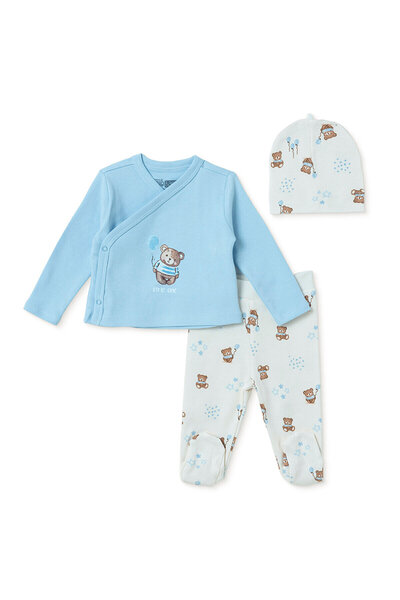 ebebek Hello Baby HelloBaby Erkek Bebek Zıbın-Şapka-Alt Hayvan Baskılı Çıtçıt...