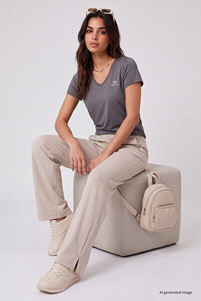 TOMMY LIFE Beige Wide-Leg Pleated Women's Trousers - 94688