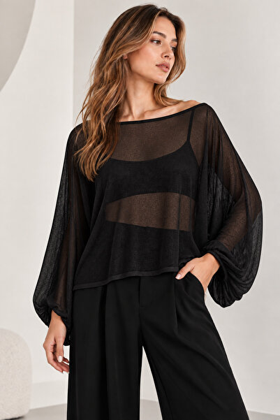 citycenterfashion Women's Boat Neck Off-The-Shoulder Bat Sleeve Transparent B...
