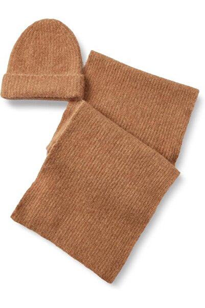 OEM Set fulkar și caciula pentru dama din mohair artificial, maro, one size,