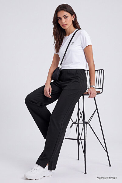 TOMMY LIFE Black Wide-Leg Pleated Women's Trousers - 94688