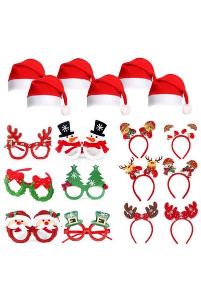 GGEROU Christmas Glasses Frame,Christmas Hair Hoop and Christmas Hats,Christm...