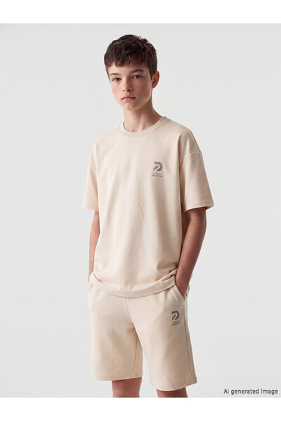 LC Waikiki Peak New Season Beige Crew Neck Printed Boys' T-Shirt