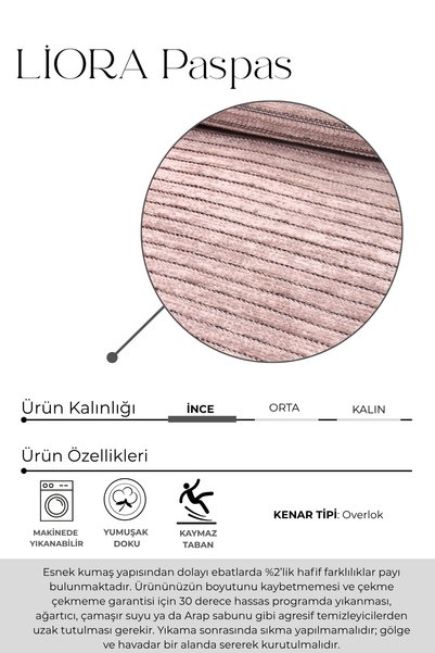 Halispecial Liora Beige Cotton Soft 2-Piece Bath Mat (60X100+50X60 cm) Non-Slip Base Washable Modern