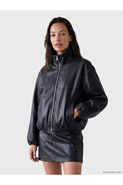 LC Waikiki Quality Parts Abundantly Placed Women's Bomber Leather Look Jacket...