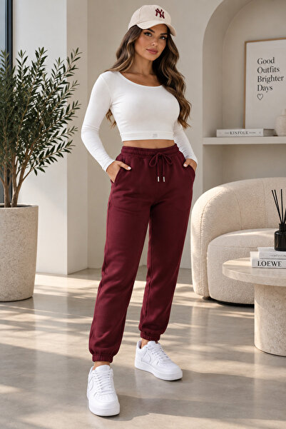 Shine Stone Women's 3 Thread Jogger Sweatpants High Waist Elastic Waist Draws...